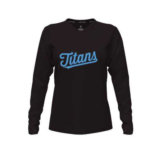 [CUS-DFW-TEES-CMF-VNK-LSL-BLK-FYXS-LOGO2] Decker Comfort T-Shirt (Female Youth XS, Black, V Neck, Logo 2, Long Sleeve)