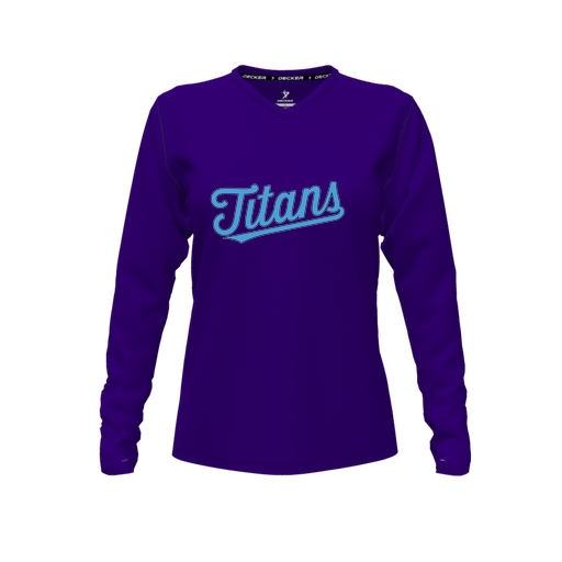 [FTLVCFPP-FYXS-LOGO2] Decker Comfort T-Shirt (Female Youth XS, Purple, V Neck, Logo 2, Long Sleeve)