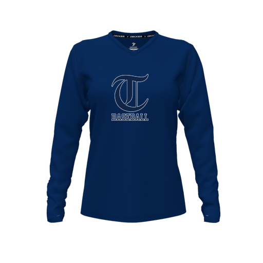 [FTLVPTNV-FYXS-LOGO1] Decker Performance T-Shirt (Female Youth XS, Navy, V Neck, Logo 1, Long Sleeve)