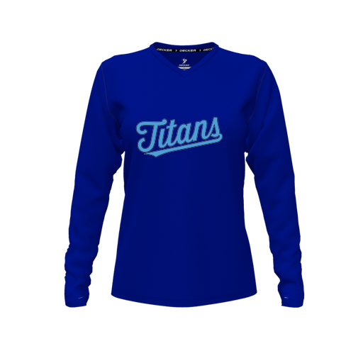 [FTLVPTRY-FYXS-LOGO2] Decker Performance T-Shirt (Female Youth XS, Royal, V Neck, Logo 2, Long Sleeve)